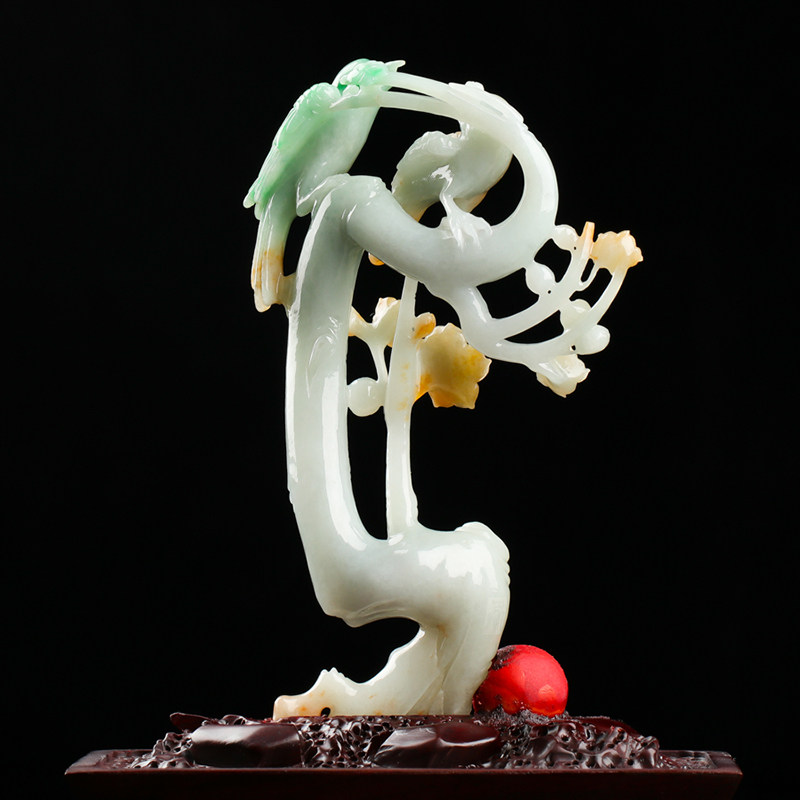 【源头好货】刘智晓玉雕大师作品 糯种黄加绿三彩翡翠摆件158.00g