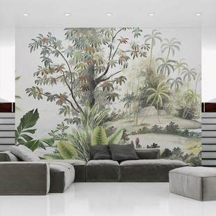 法式森林植物卧室床头客厅沙发壁纸电视背景墙纸酒店餐厅壁画墙布