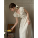 SimpleRetro琉璃白月光 设计感泡泡袖法式连衣裙女系带抽褶仙女裙