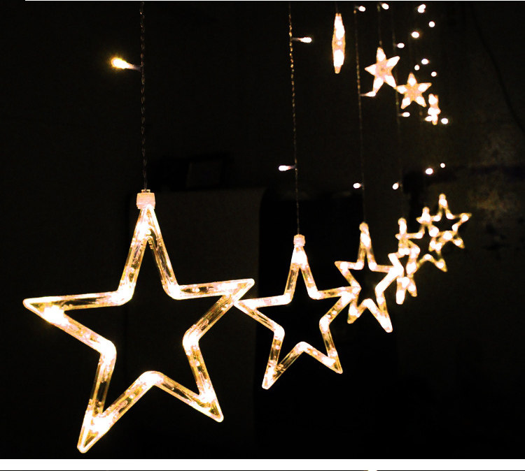 led星星彩灯闪灯串灯五角星窗帘橱窗节庆婚房派对婚庆背景装饰灯
