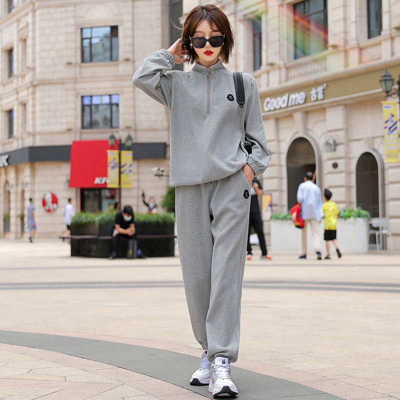 纯棉运动服套装女春秋2022年新款宽松大码卫衣休闲卫裤减龄两件套