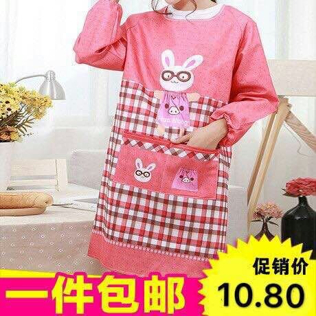 时尚韩式厨房女士围裙带袖子防水防油反穿衣长袖子工作服罩衣