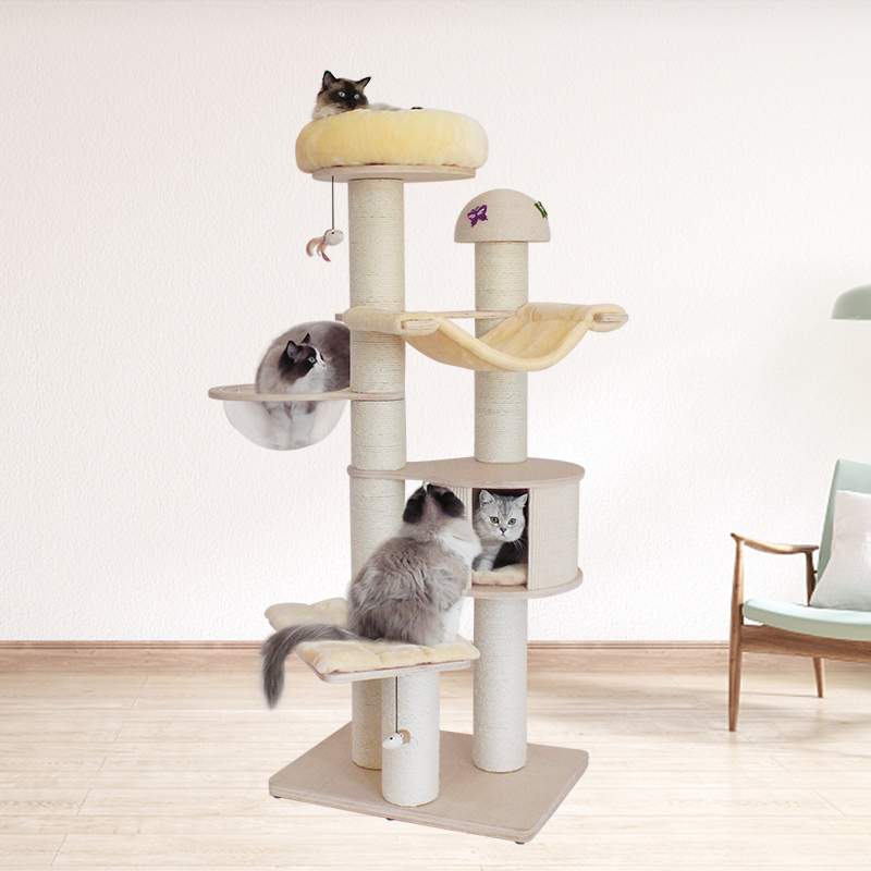 哆弈派实木大型猫爬架猫窝太空舱木质豪华剑麻通天柱猫树别墅玩具