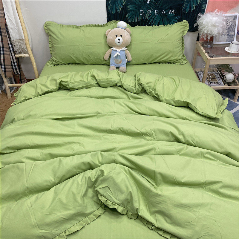 浅绿色纯色床单被套床品四件套1.8m床单双人1.5米1.2宿舍三件套4