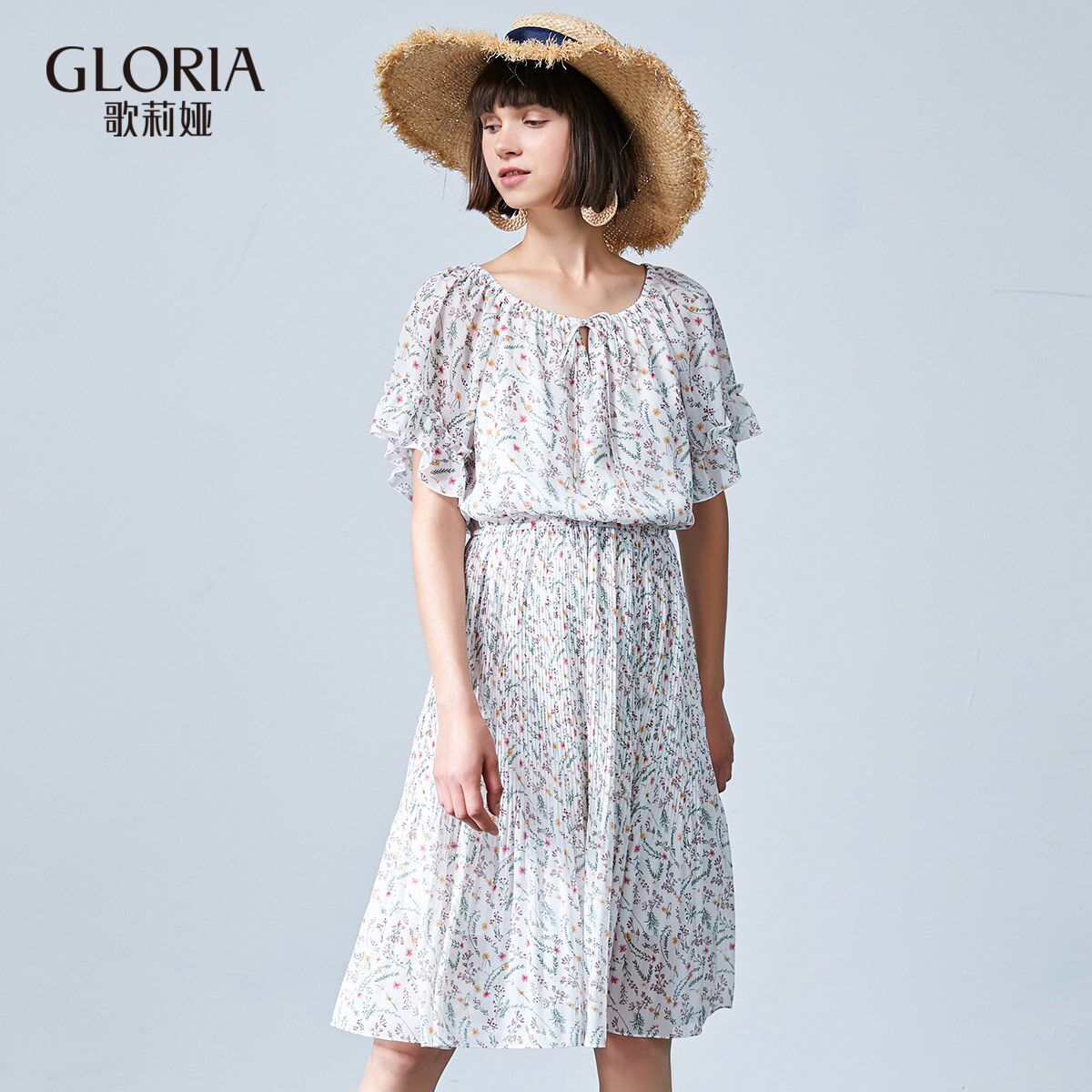 gloria/歌莉娅2018夏季印花连衣裙185k4bbd0