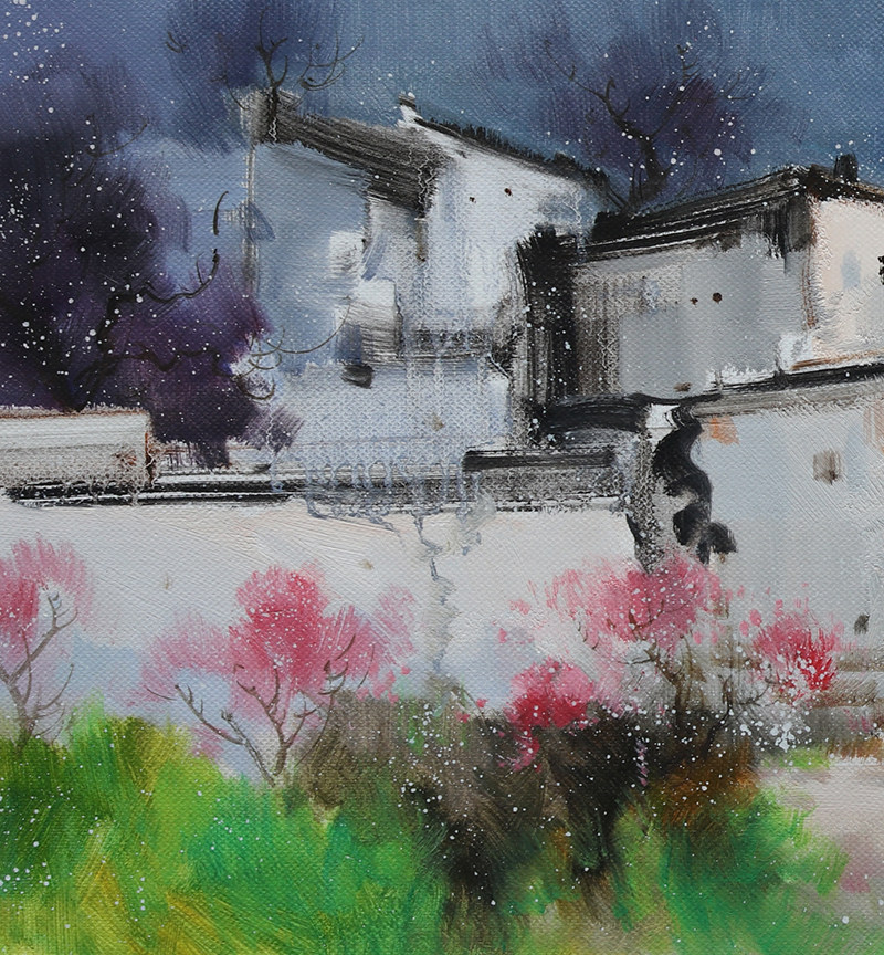 李少建《依山傍水》布面油画50cmx150cm