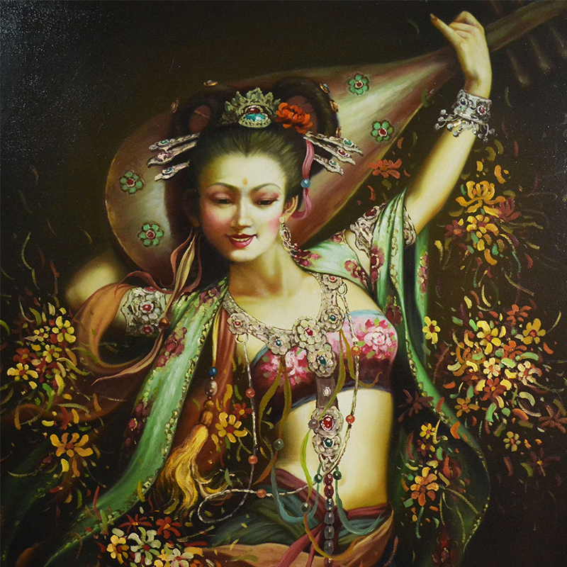 临摹敦煌壁画《飞天女神》布面油画|80-150cm