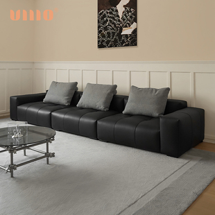 ULLLO 法式复古黑色沙发客厅原版设计师头层牛皮模块真皮沙发组合