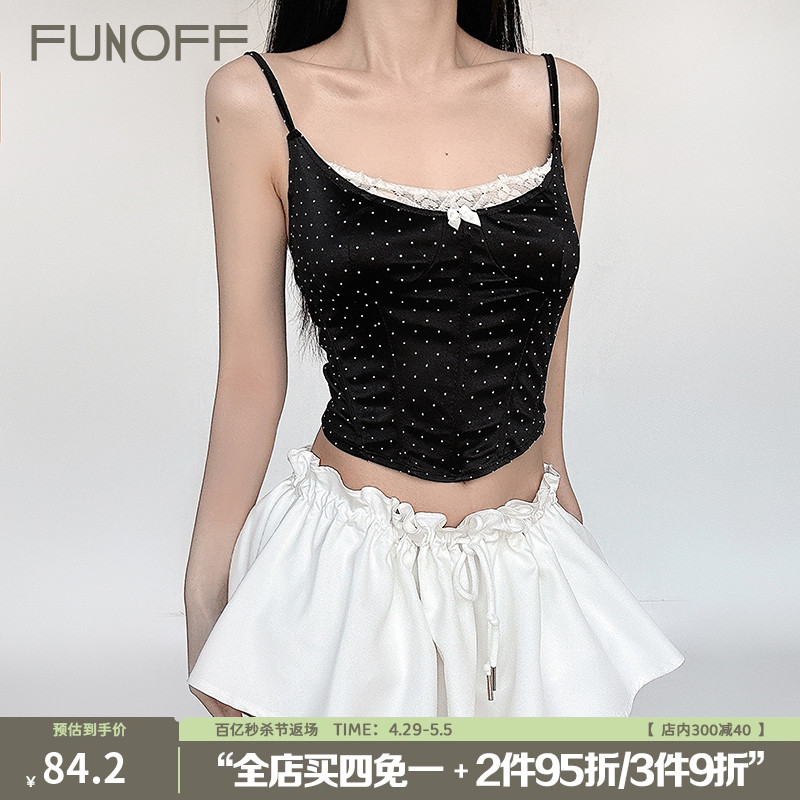 FUNOFF 白色花边绑带裙子半身裙女夏芭蕾风法式花边蛋糕短裙裙裤