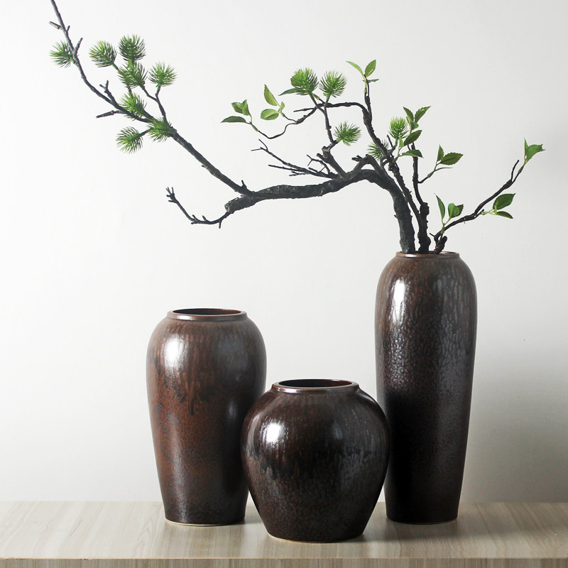 景德镇新中式陶瓷装饰品玄关客厅电视柜插花禅意餐桌干花花瓶摆件