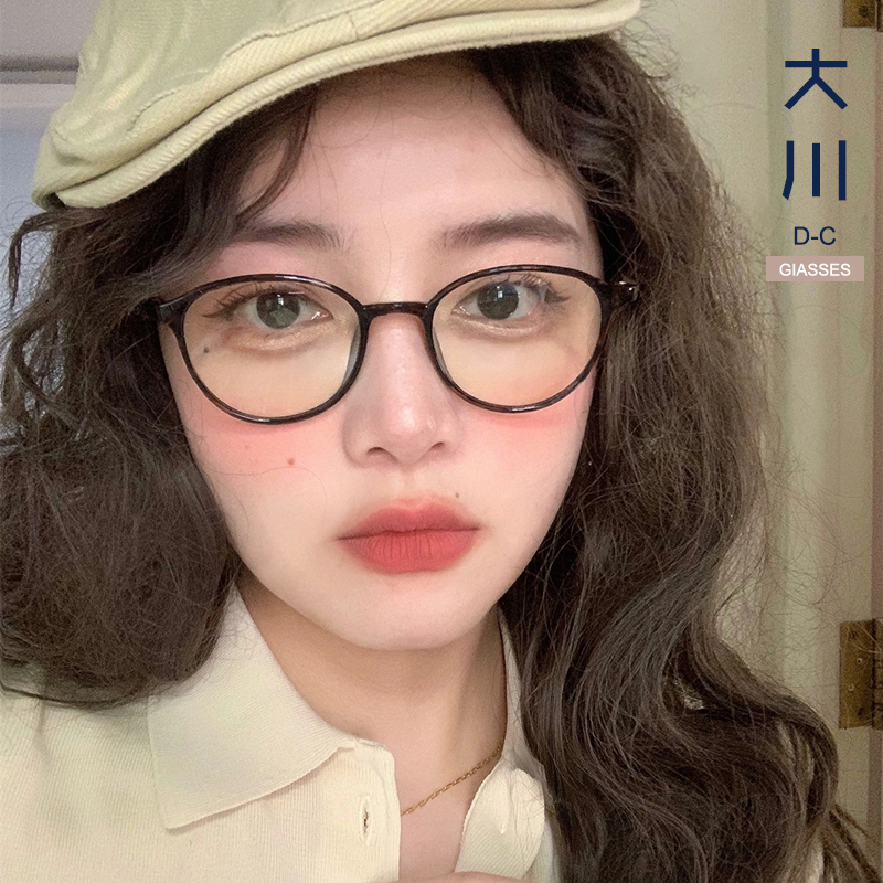 韩国超轻素颜平光镜女冷茶色圆框小脸