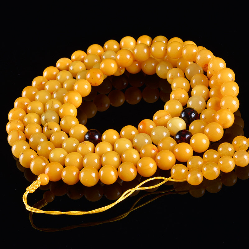73克 9.5mm 【大串暴力鸡油黄】蜜润亮丽108蜜蜡佛珠