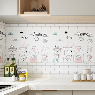 可移除厨房卡通墙纸防油耐高温墙贴图案柜门装饰用翻新防水墙壁纸