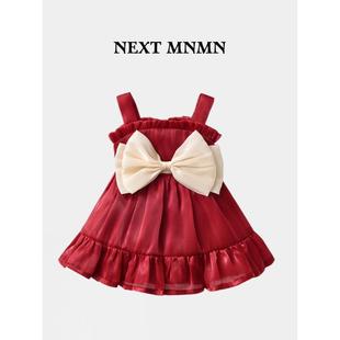 英国NEXT女宝宝连衣裙2023夏季新款婴儿洋气公主裙周岁红色礼服裙