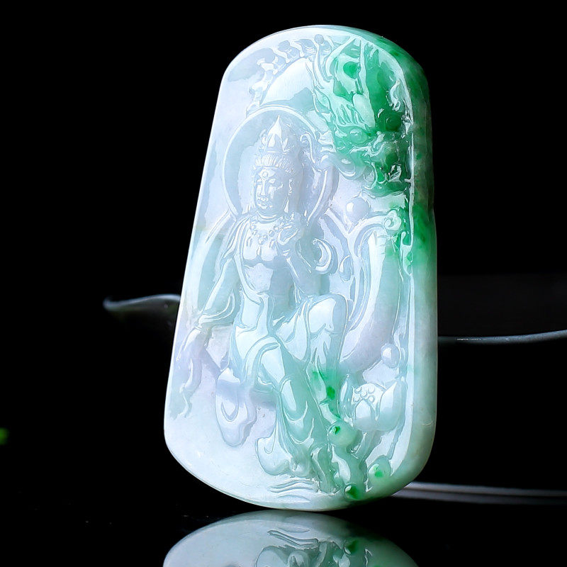 糯种飘绿翡翠降龙观音吊坠40.62g