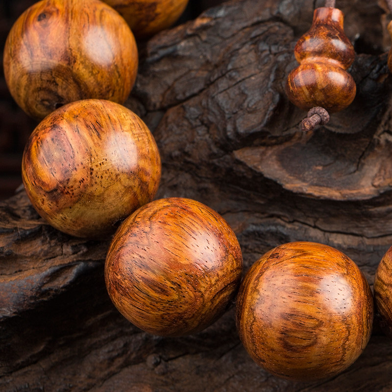 黄花梨糠梨老料手串 水波纹 19mm 38g 纹理优美