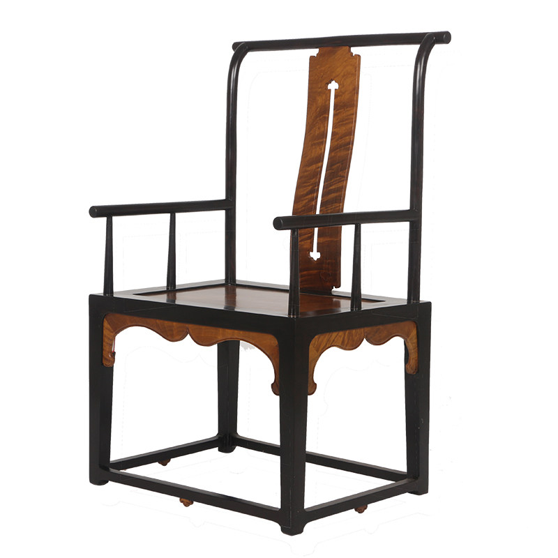 黑檀镶金丝楠 四出头官帽椅 纹理靓丽 收藏臻品