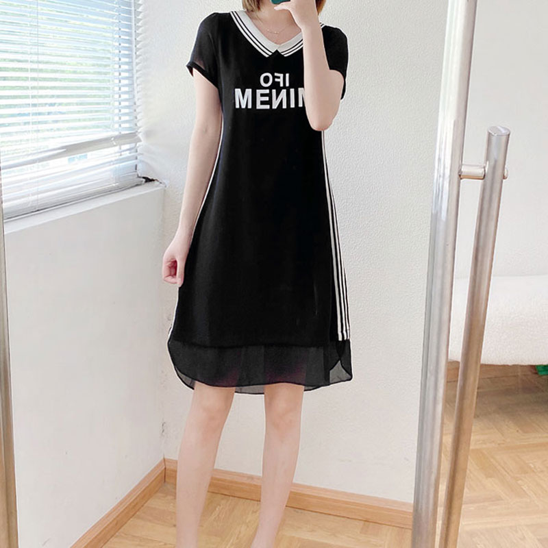 酷伽连衣裙女夏季新款短袖中长款黑色修身显瘦休闲裙子2807