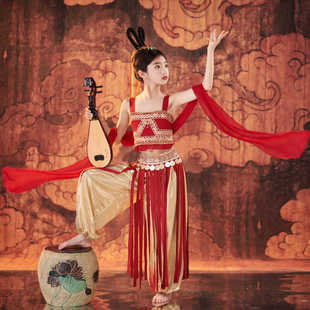 儿童敦煌飞天舞蹈服装演出服女童飘逸中国风古典舞反弹琵琶表演服