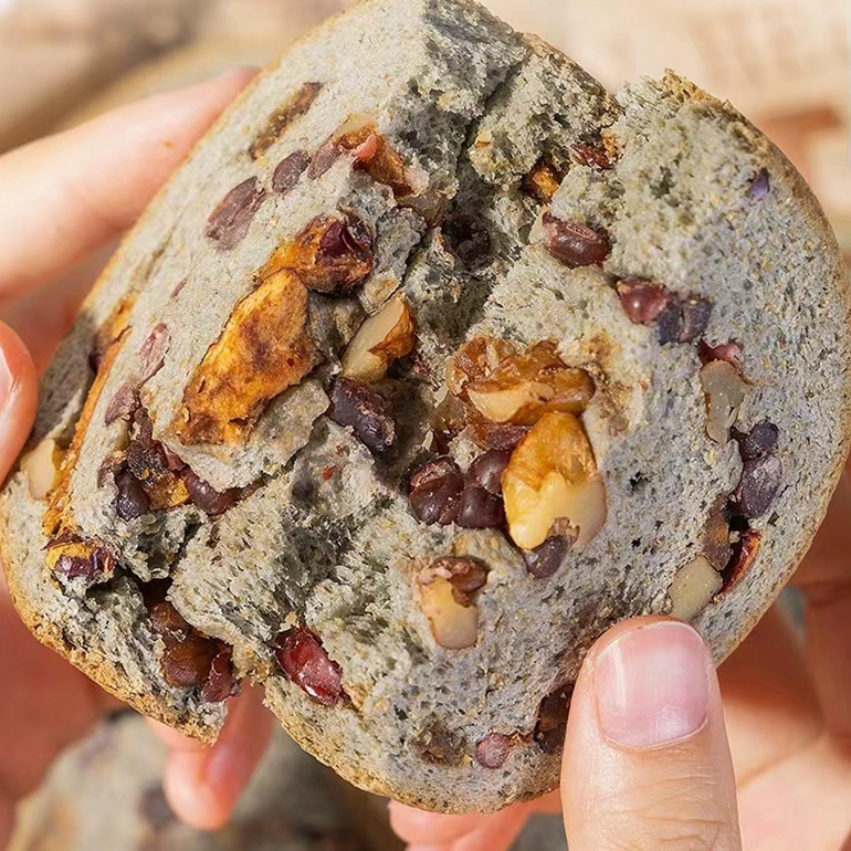 不二搭档五黑抹茶全麦果仁车轮面包早餐饱腹代餐零食列巴整箱4斤