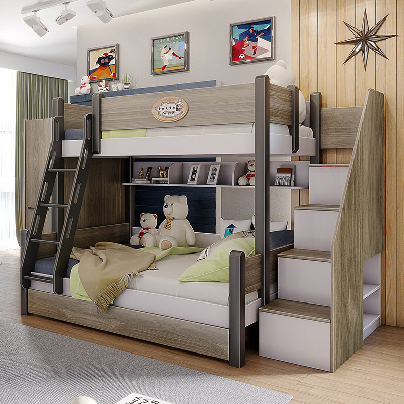 上下床多功能组合小卧室双人床成年大人现代上下铺木床双层经济型