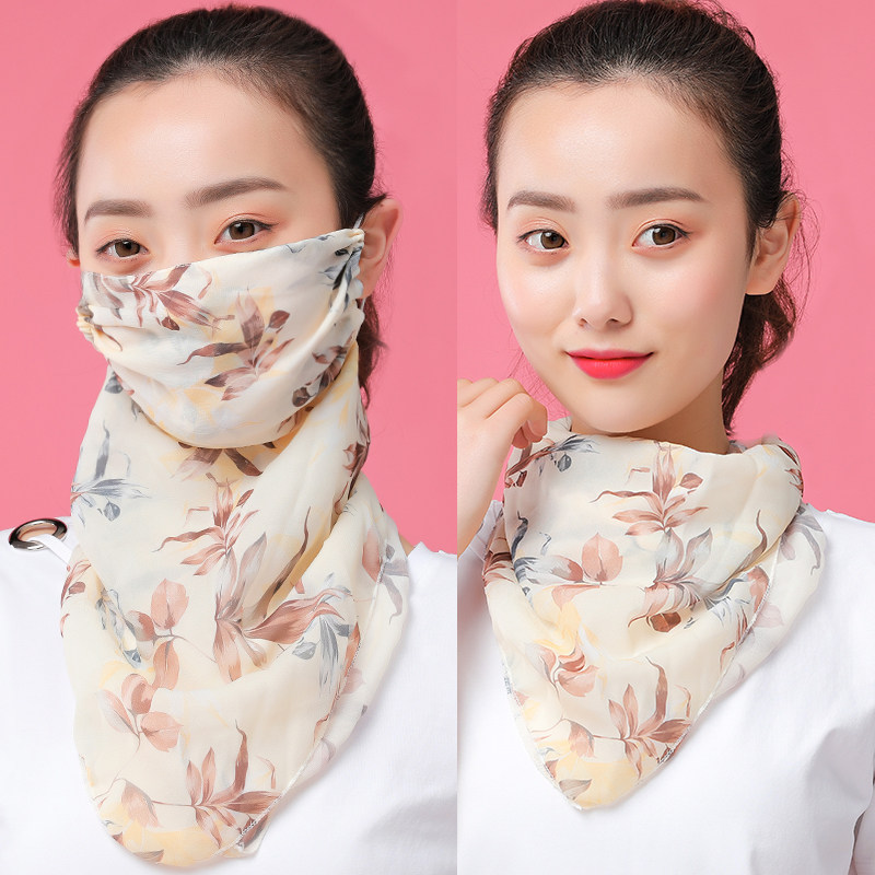 夏季防晒围脖口罩围巾一体防晒面罩挂耳全遮脸多功能护颈雪纺丝巾
