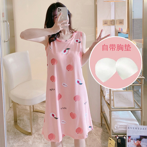 夏天带胸垫背心睡裙女夏甜美可爱卡通学生免穿文胸女士睡衣家居服
