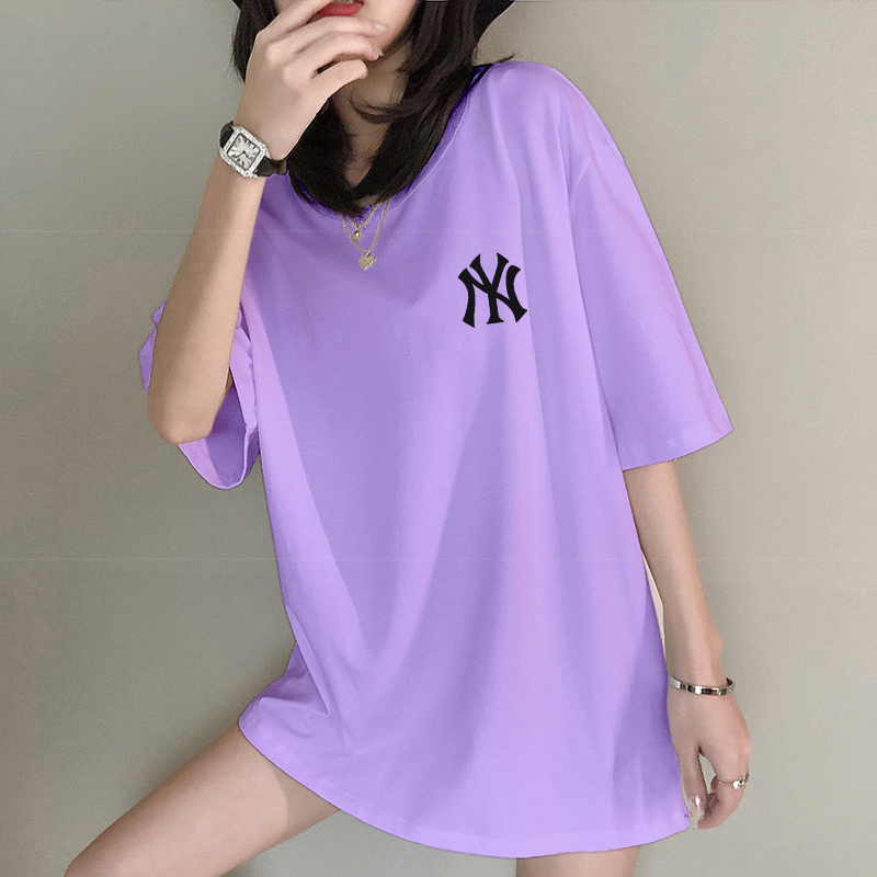 紫色t恤女2022年新款短袖情侣装夏季韩版体恤复古港风chic上衣服