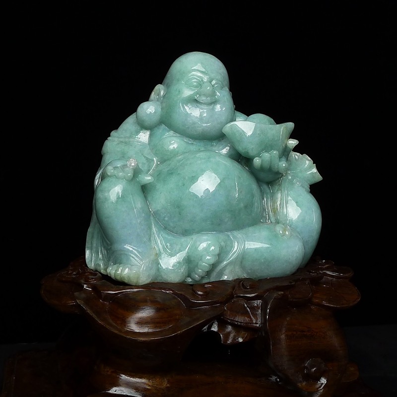 [源头好货-四会] 冰糯种天然翡翠a货润绿玉佛摆件3.03kg