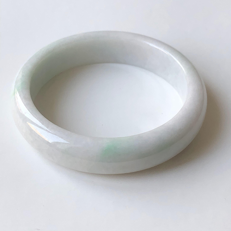 54ck168平安镯大艺珠宝缅甸天然翡翠a货白底青飘绿糯白底玉手镯