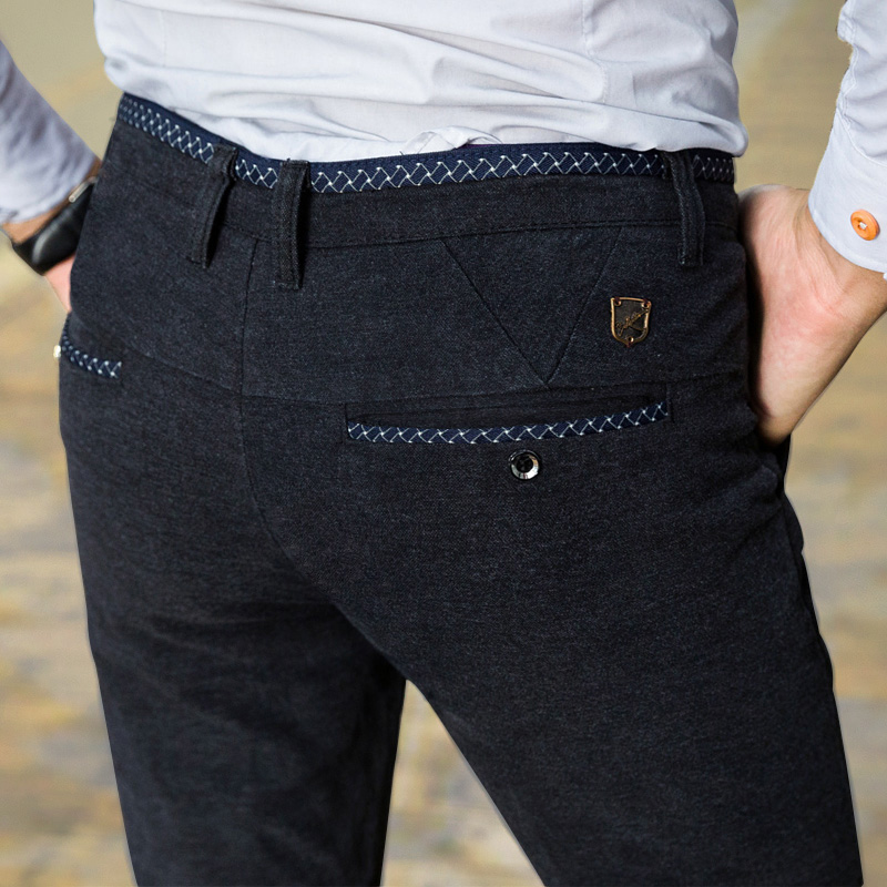 秋鼕款男士休閑褲直筒修身加絨褲子男韓版潮流青少年彈力商務鼕季