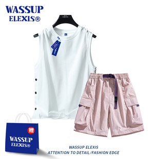 WASSUP ELEXIS无袖背心男女夏季潮牌纯棉健身运动坎肩套装短袖t恤