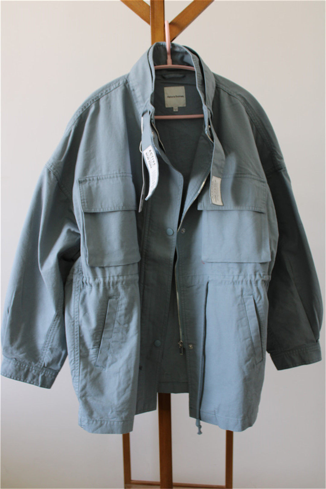 美特斯邦威外套女春秋新款时尚休闲百搭立领中长款工装外套宽松