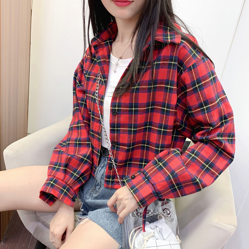 春秋新款女装韩版chic抽绳长袖格子衬衣外套简约百搭短款开衫上衣在类目 女装/女士精品, 衬衫中 - 来自Buy2taobao.com提供专业的淘宝代购服务