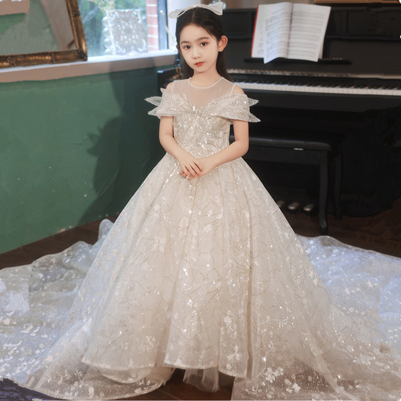 小女孩生日华丽公主裙国际钢琴比赛儿童婚纱走秀拖尾主持独唱礼服