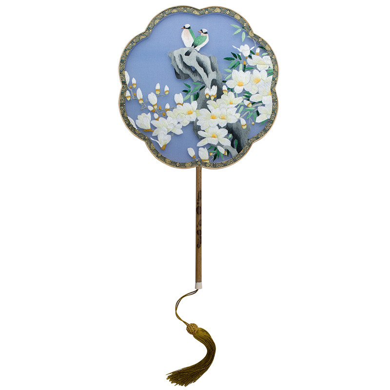 苏绣扇子新款绣花湘妃竹手工古代汉服配饰圆扇宫扇双面刺绣团扇