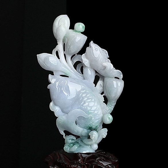 【源头好货-四会】张利永玉雕工作室飘花年年有余荷叶鱼摆件269g