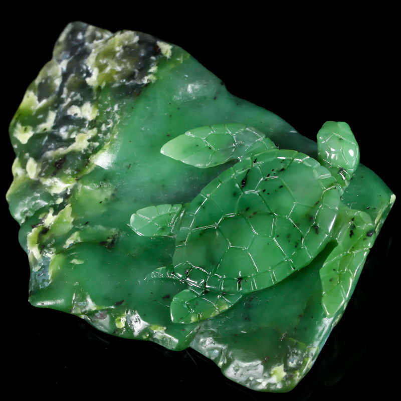 和田玉碧玉 太平洋绿龟摆件 270g