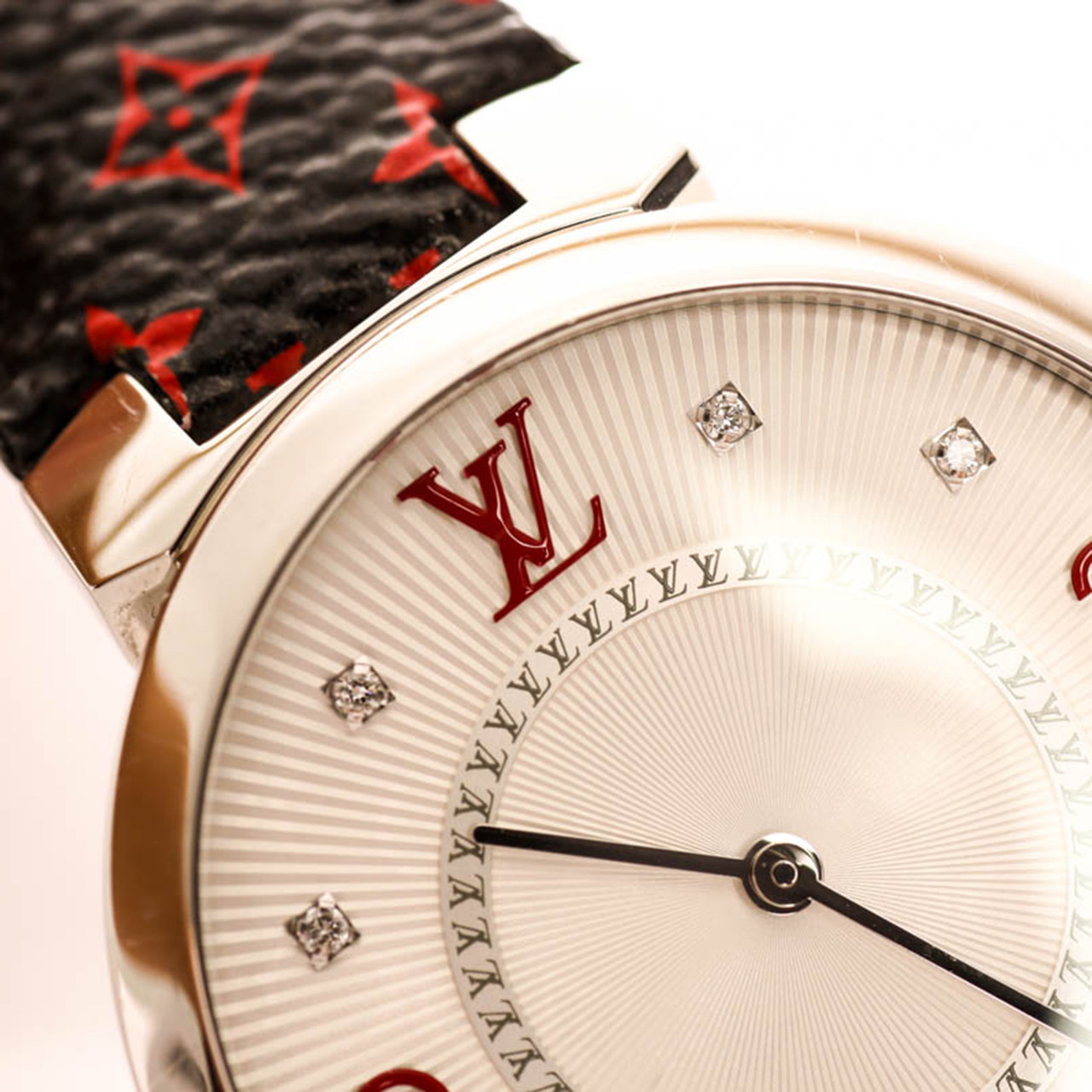 [9.5新]路易威登lv女士石英手表tambour系列老花皮带腕表