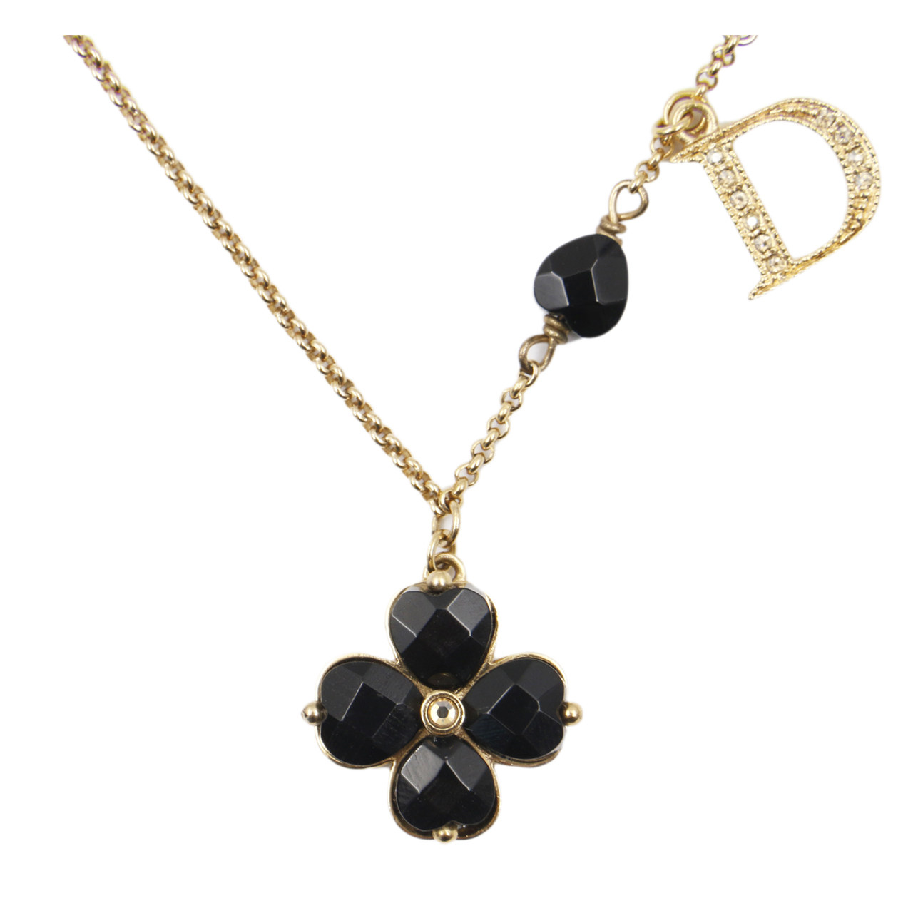 [9.5新]迪奥dior女士项链合金镶水钻黑色四叶草吊坠