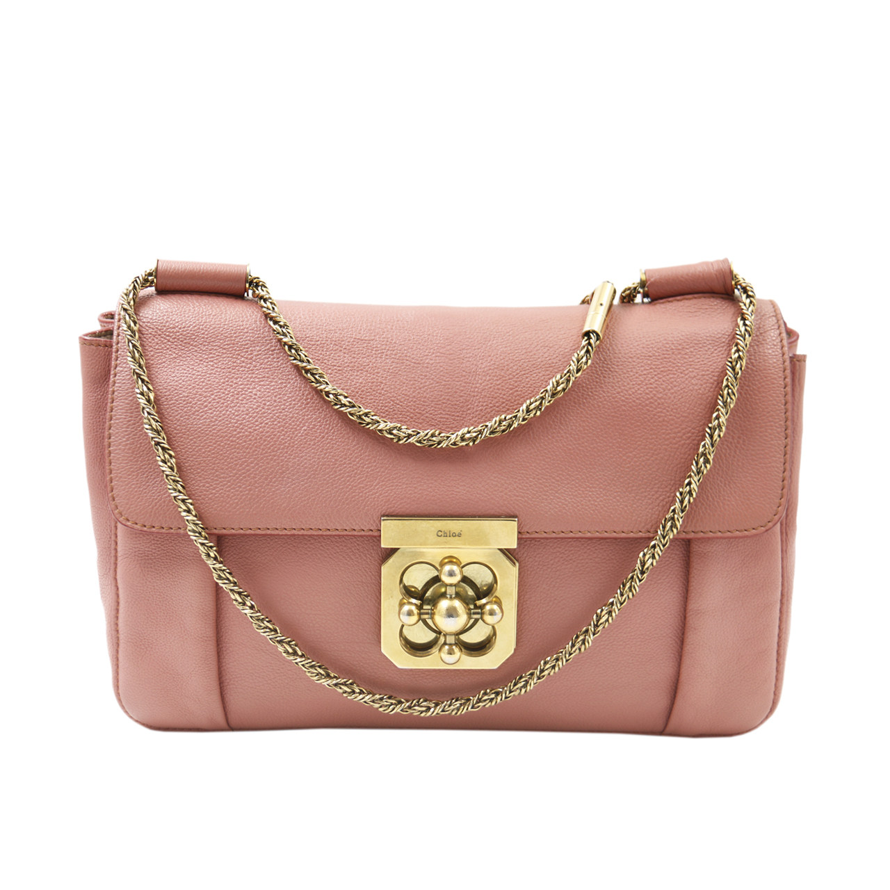[9.0新]蔻依chloe女士单肩包粉色荔枝纹牛皮金色链条肩背包包