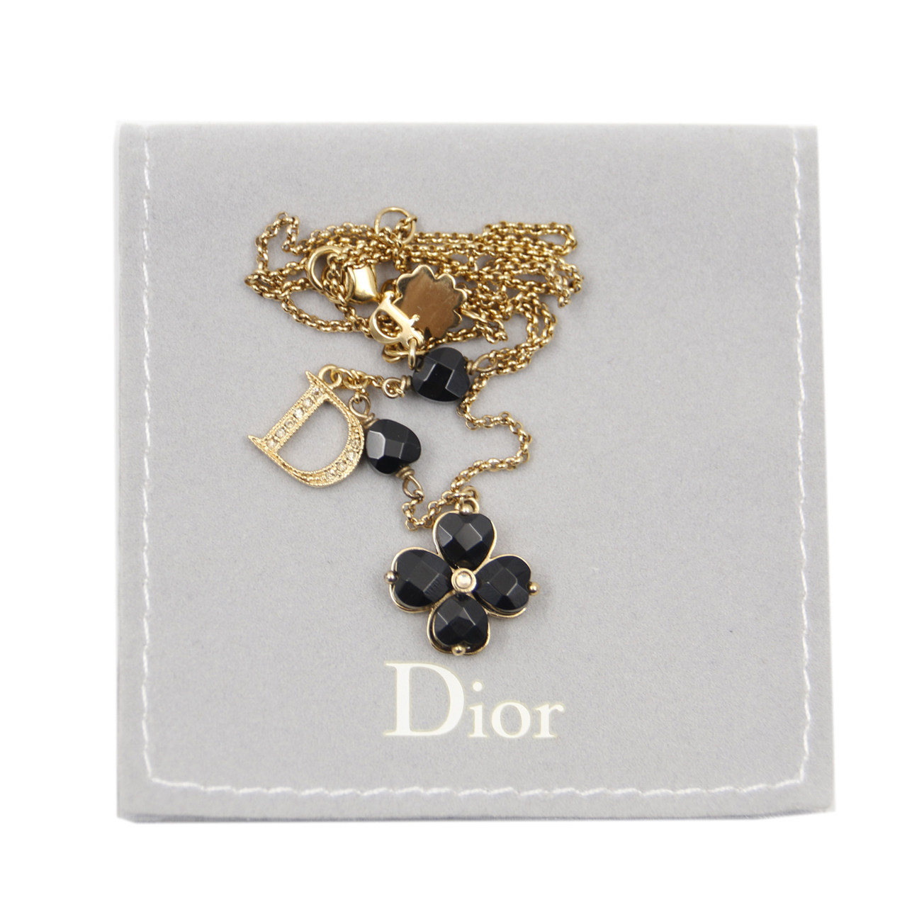 [9.5新]迪奥dior女士项链合金镶水钻黑色四叶草吊坠