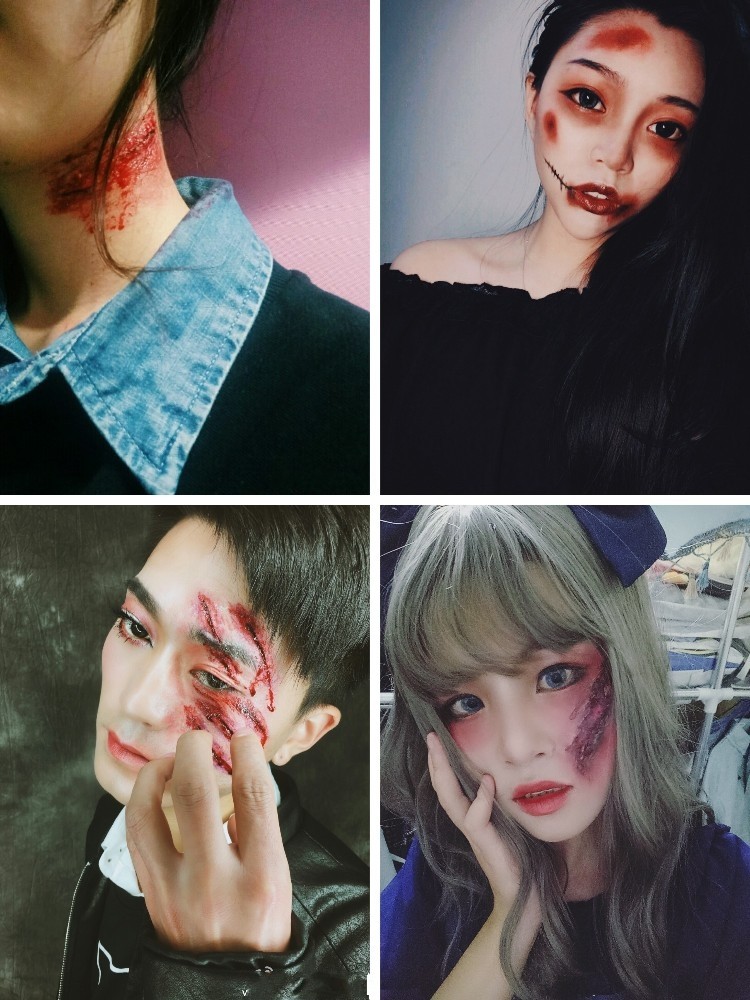 新款万圣节伤疤纹身贴防水男女持久假伤口仿真3d刀疤派对晚会妆容