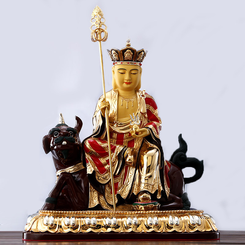 台湾鎏金纯铜地藏王佛像摆件供奉坐谛听地藏王菩萨像家用摆件