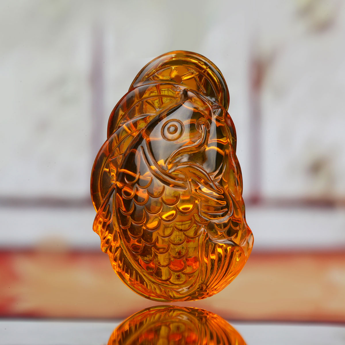 嘉乐琥珀琥珀吊坠男女缅甸金珀毛衣链缅珀雕刻钱鱼配绳挂件项链