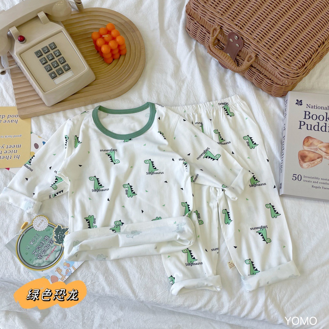 彤蓓佳中大儿童夏季空调服艾草流星雨睡衣家居服男女宝九分袖套装