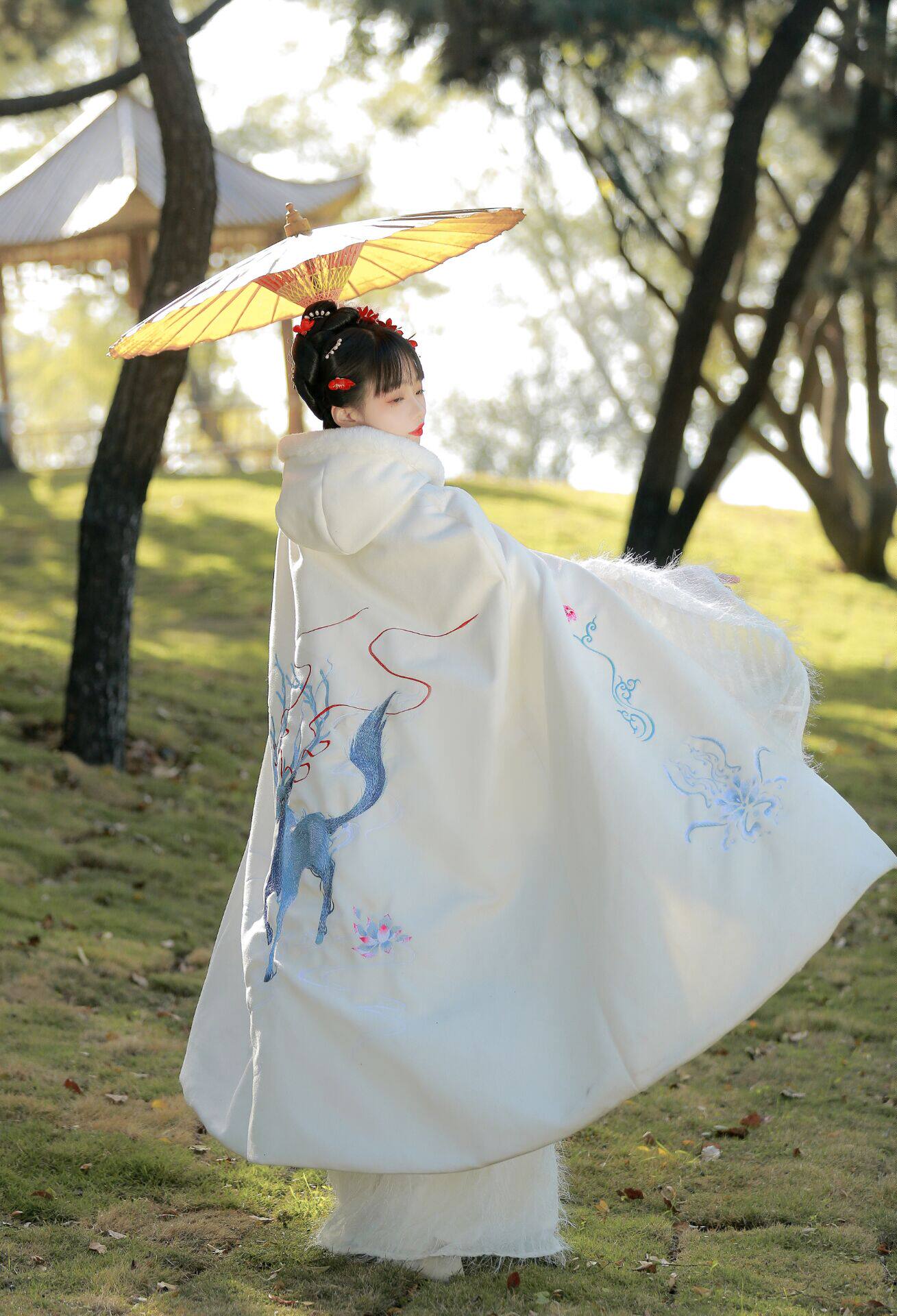 汉服女《夫诸》原创秋冬季斗篷中国风双面刺绣连帽披肩唐服斗篷