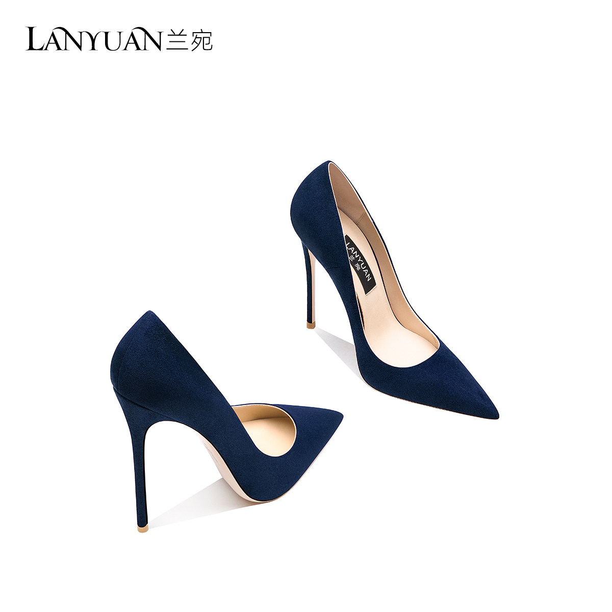 兰宛绒面12cm超细跟欧美尖头高跟鞋
