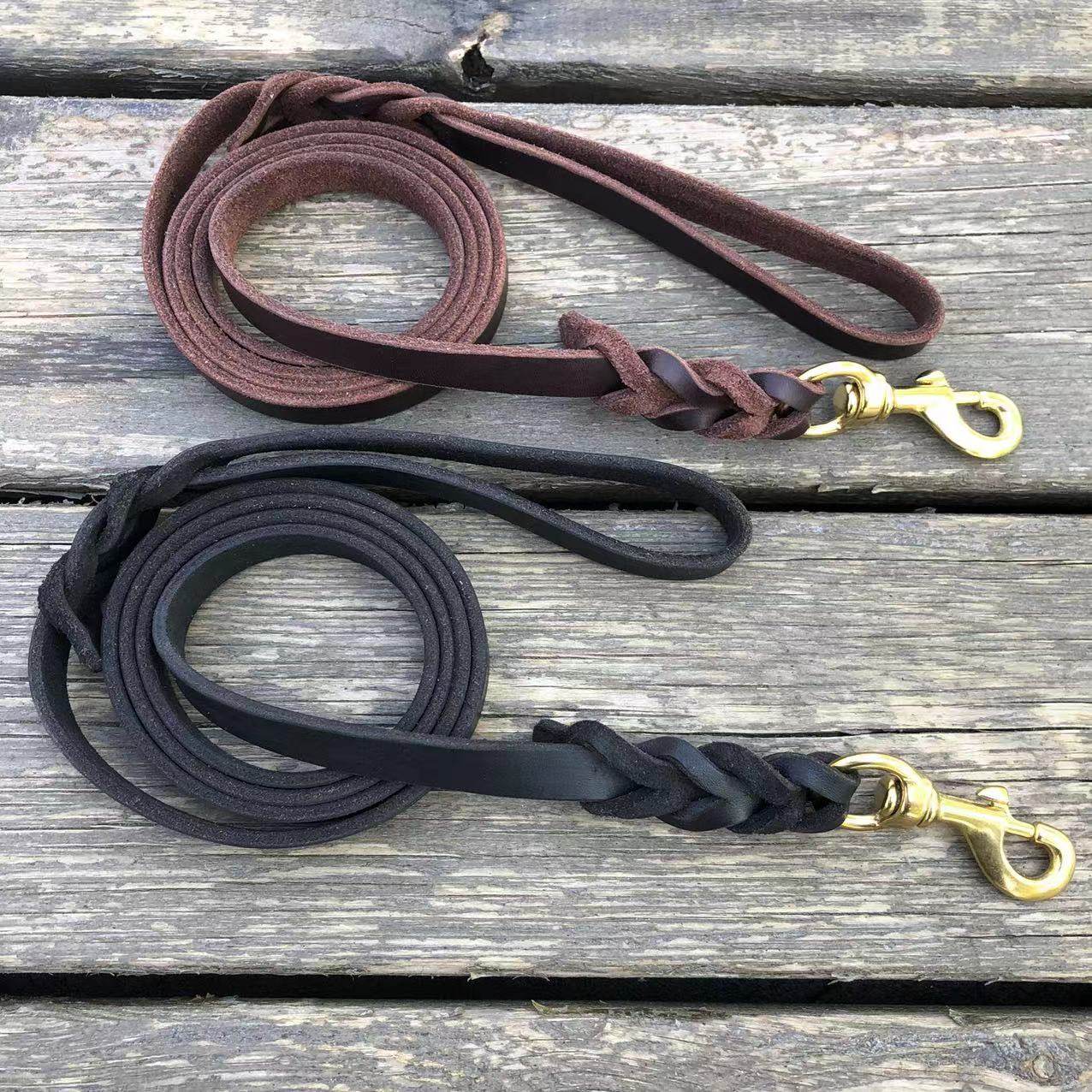 头层牛皮牵引绳中大型犬狗绳宠物遛狗专用金毛杜宾德牧马犬牵狗链