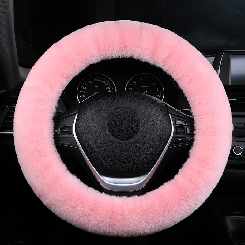 纯羊毛汽车方向盘套冬季汽车把套防滑保暖羊皮毛绒女神款通用可爱